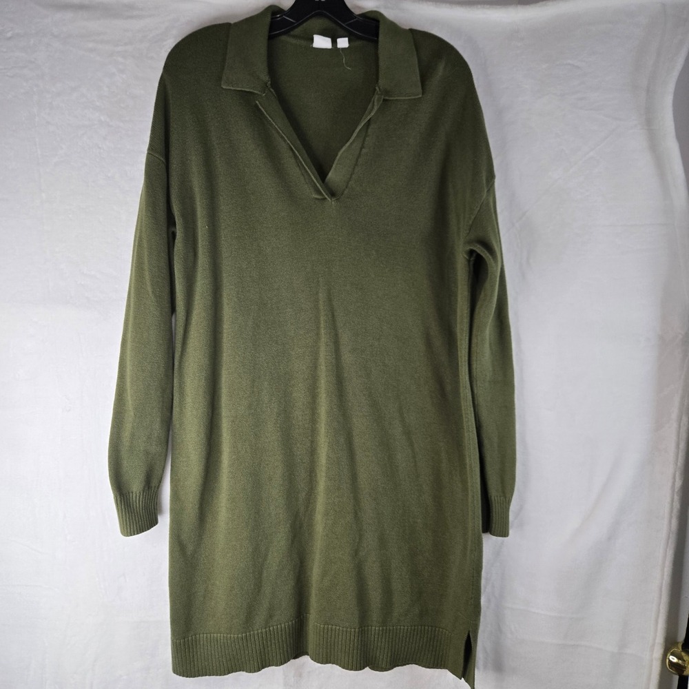 Gap Womens Olive Green 100% Cotton Long Sleeve Polo Collar Sweater Dress Large
